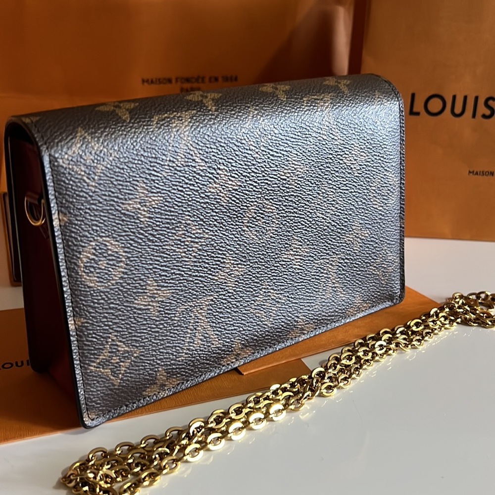Louis Vuitton monogram canvas Flore wallet on chain gold fuchsia flower clasp - Picture 7 of 11